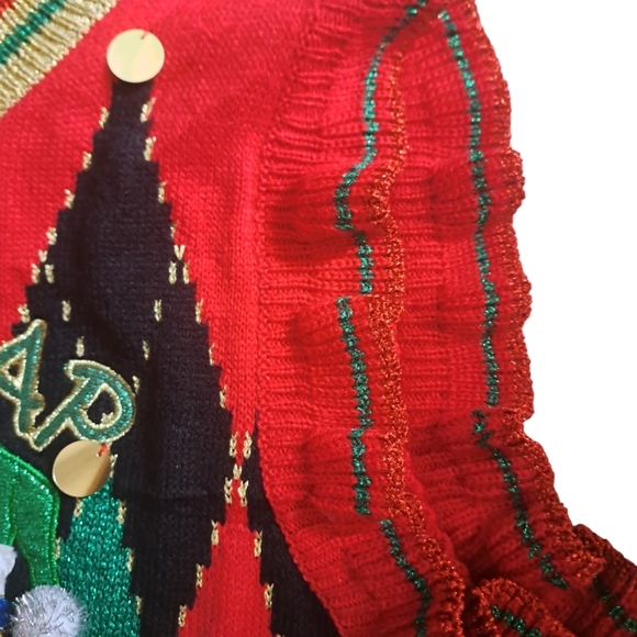 BLIZZARD BAY OH Snap UGLY Christmas sweater argyle Vest ruffled metallic XL - Picture 5 of 7
